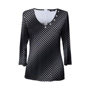Women's Polka Dot V Neck Top Size S 3/4 Sleeve Black & White NWT Button Details